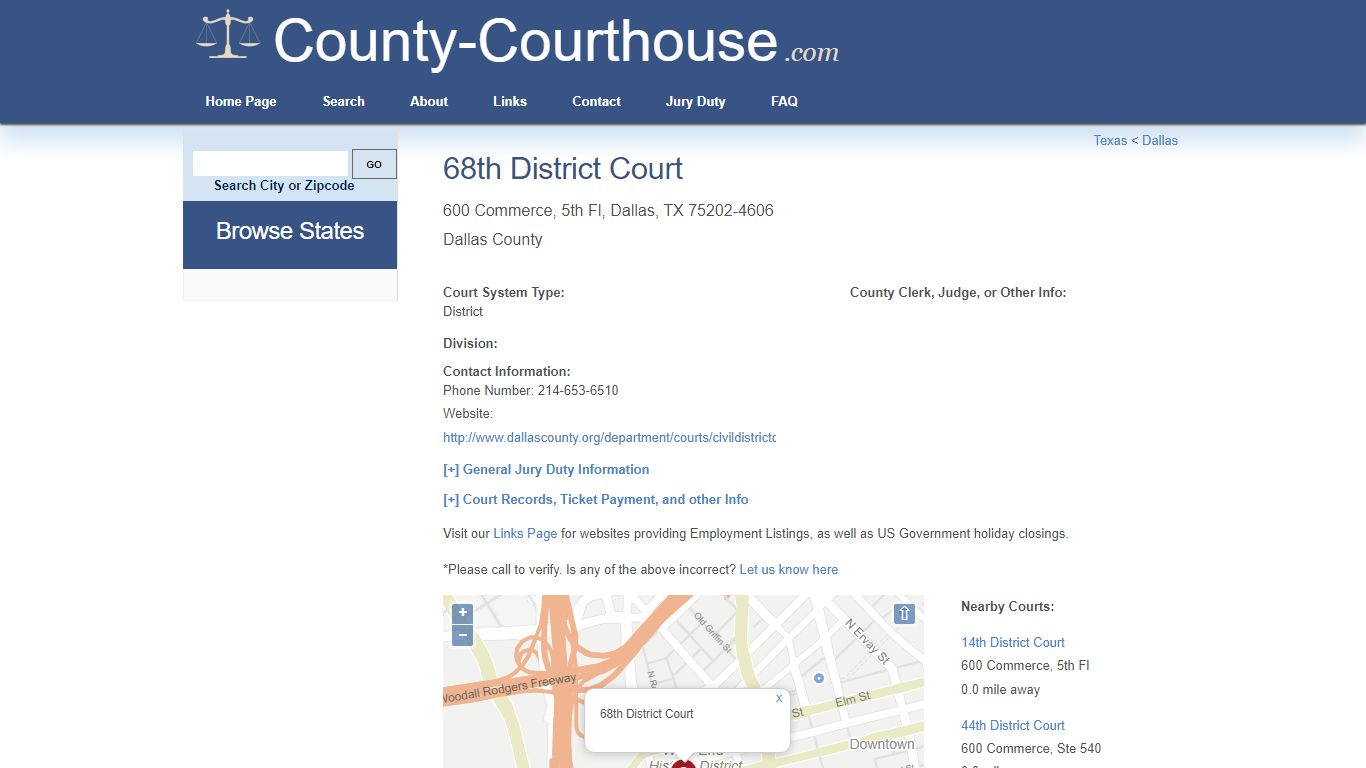 68th District Court in Dallas, TX - Court Information